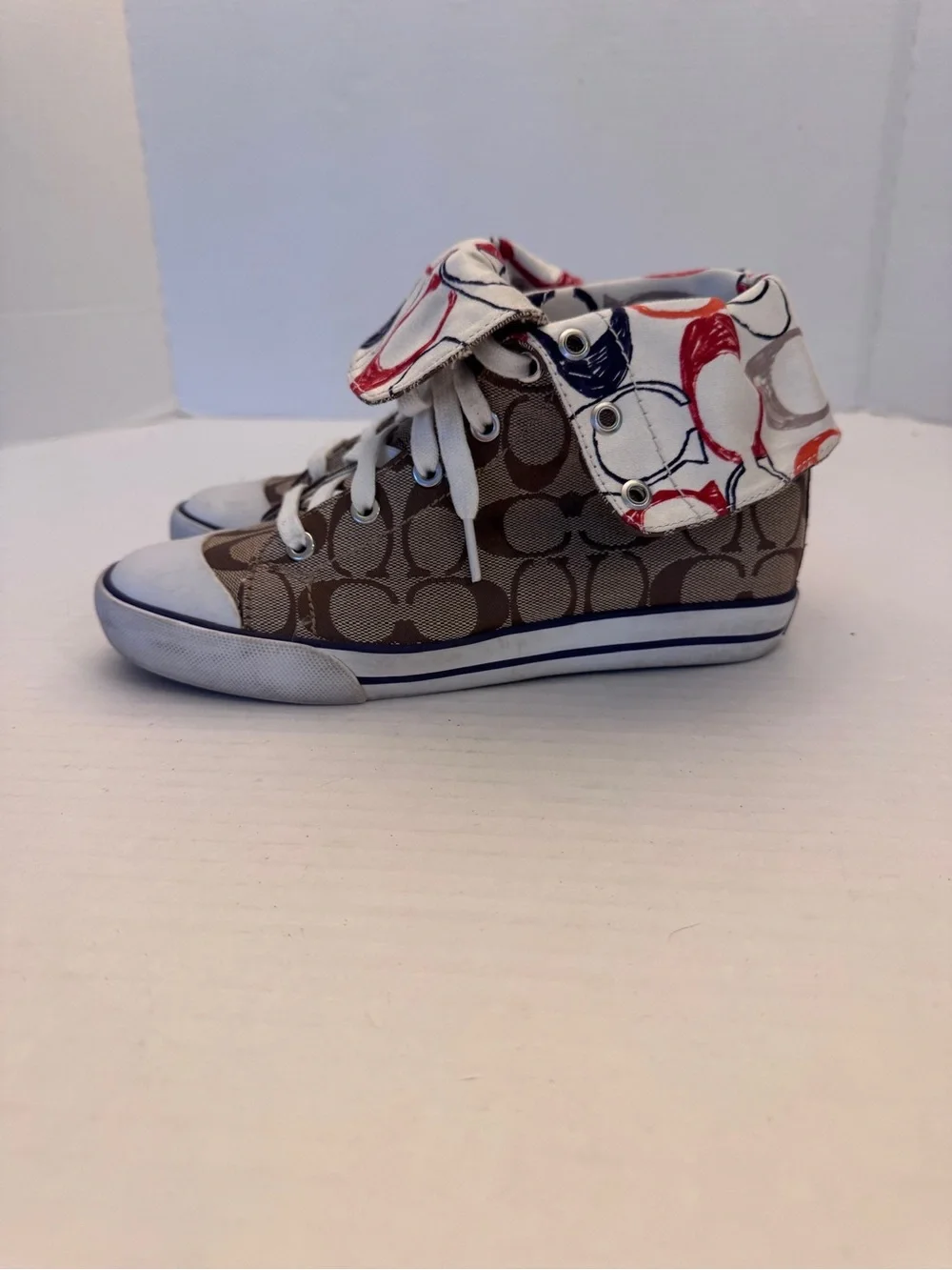 Coach Bonney Sneakers Signature C Women Size 7B Fold Over High Tops Tennis Shoes